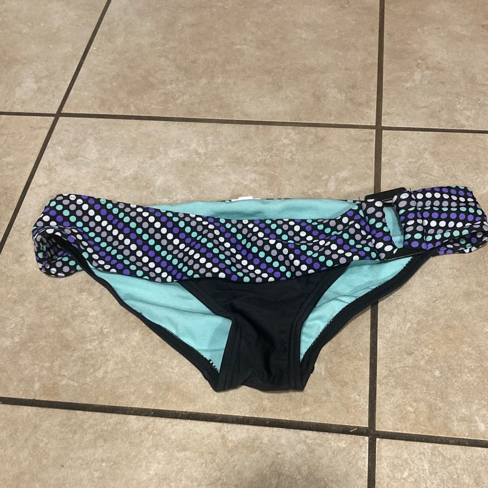 Xhilaration Black and Aqua Polka Dot Bikini Bottom